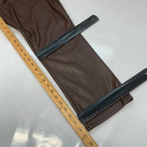 Gap Faux Leather Pants Woman 16/33 Vintage Slim High Rise Brown Pockets Stretch - Picture 10 of 10